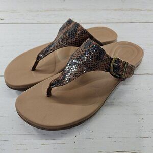 Aetrex Rita Womens Brown Snake Animal Print‎ Orthotic Thong Sandals 7.5-8 EU 38